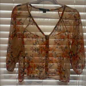 Forever 21 Floral Sheer Blouse - Brown and Orange
